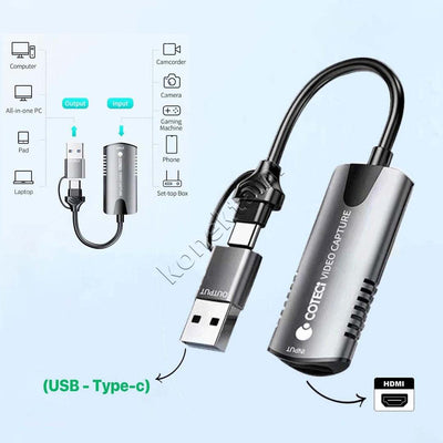 Adaptor Me Porte HDMI, Usb-A Dhe Usb-C Per Video Coteci