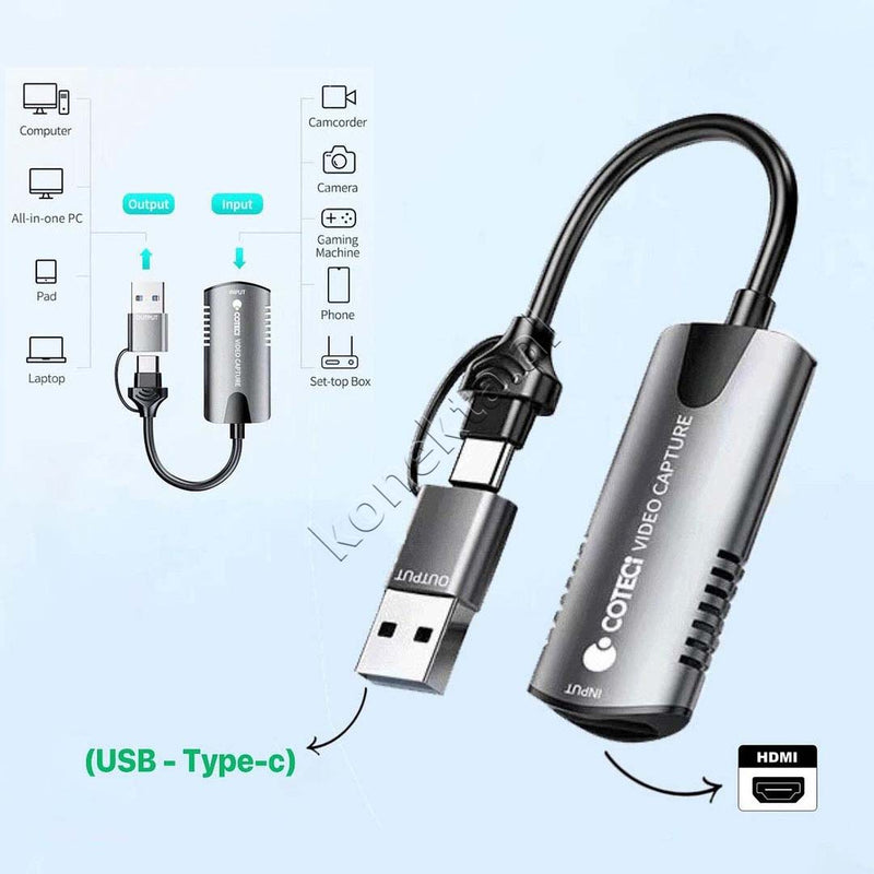 Adaptor Me Porte HDMI, Usb-A Dhe Usb-C Per Video Coteci