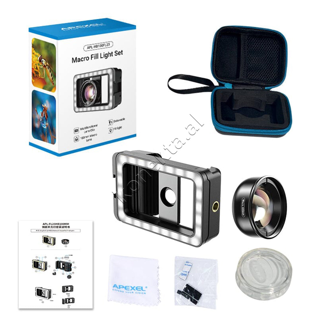 Set Lente Makro HD 100mm Me Drite Led Apexel
