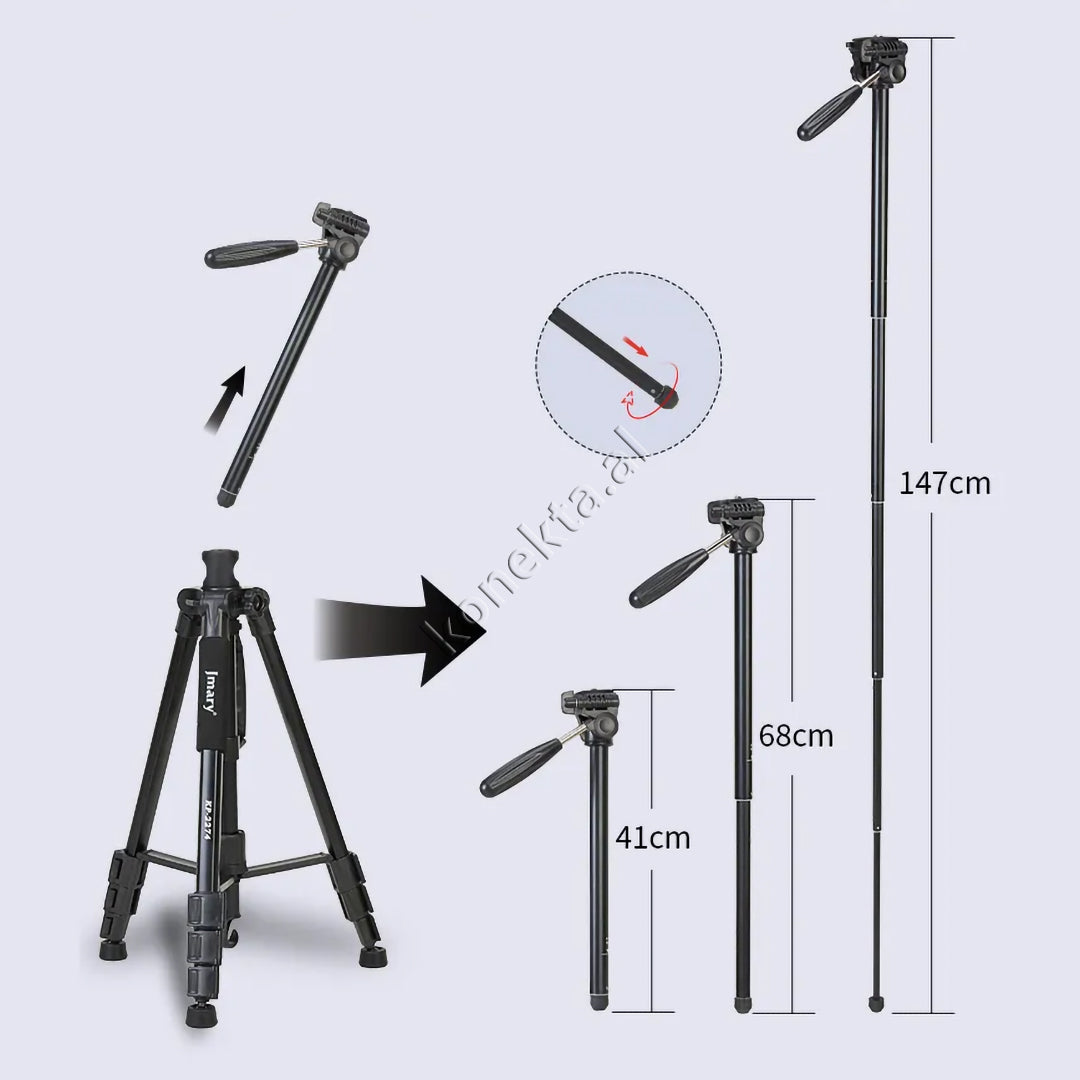 Trekëmbesh (Tripod) Profesional i Çmontueshëm si Monopod me Gjatësi dhe Kënd Të Gradueshëm për Kamera, Telefon, Tablet ,GoPro, SLR,  Etj.