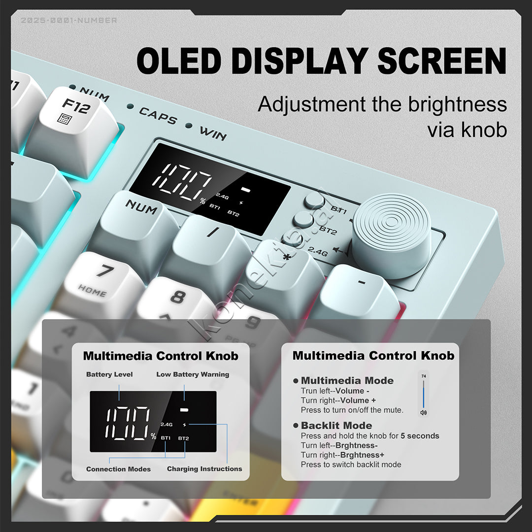 Tastiere Gaming Tri-Mode RGB Me Ekran LCD Onikuma