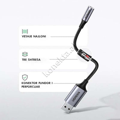 Adaptor Kabell USB-A 2.0 ne 3.5mm Audio Ugreen 25cm