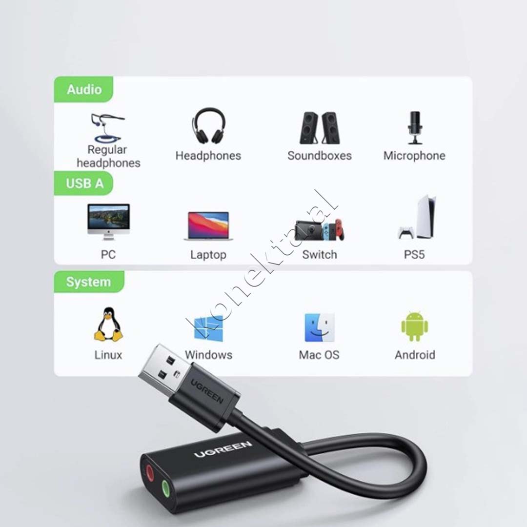 Adaptor Audio USB-A 2.0 ne 3.5mm Ugreen