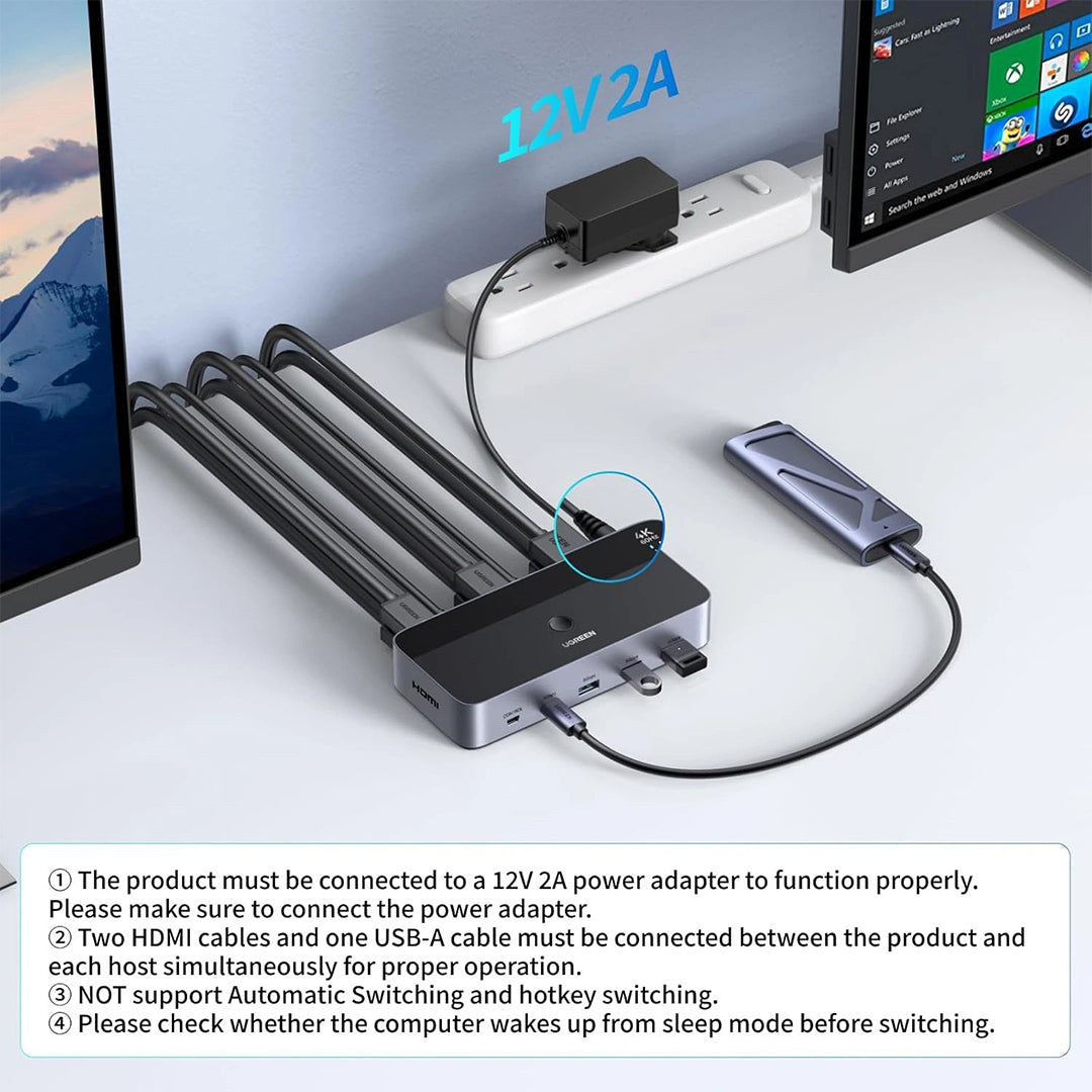 HDMI KVM Switch Per 2 Monitore Dhe 2 Kompjutere Ugreen
