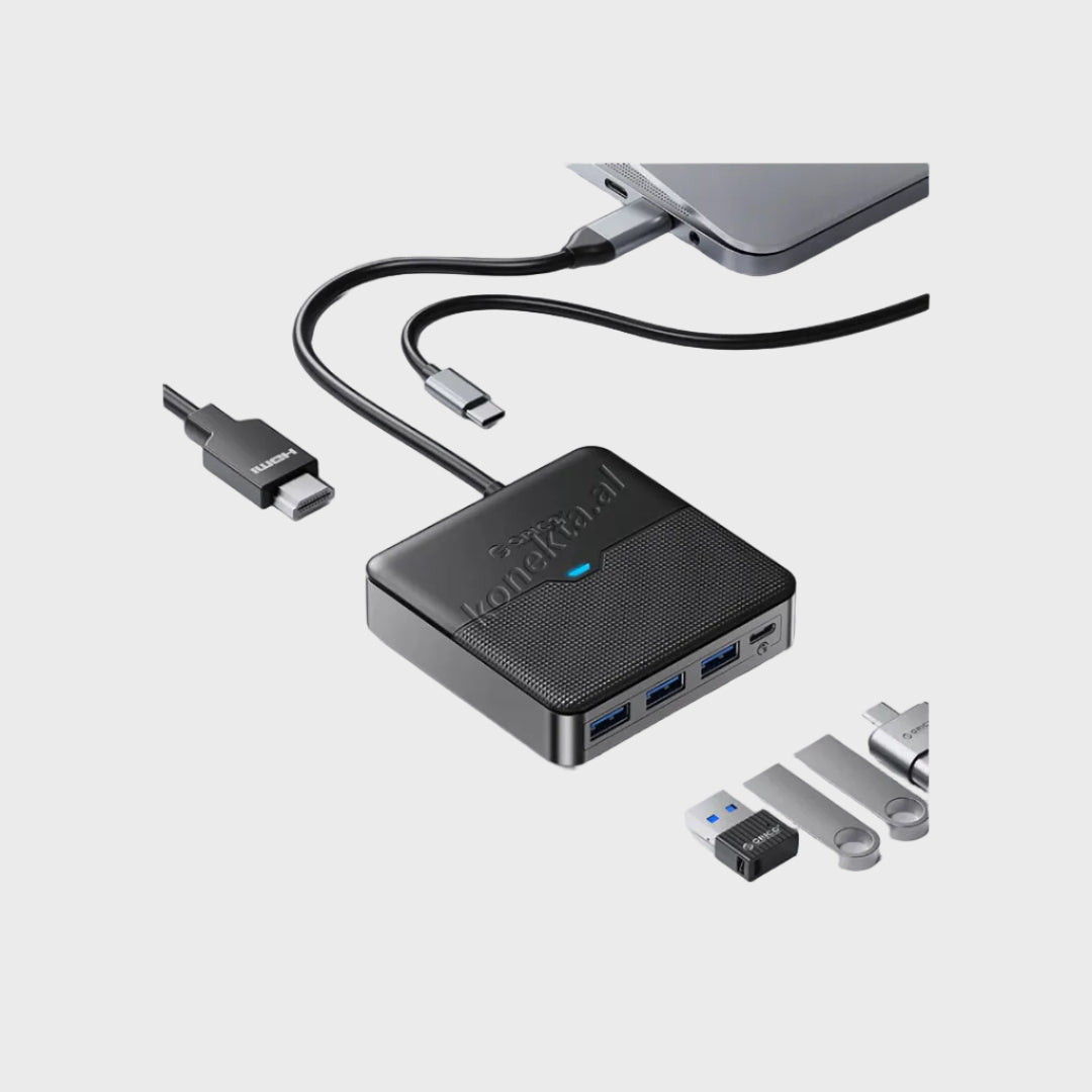Adaptor HUB Type-C Orico 6 Në 1 Me Port HDMI 4k@30Hz Dhe PD 100W