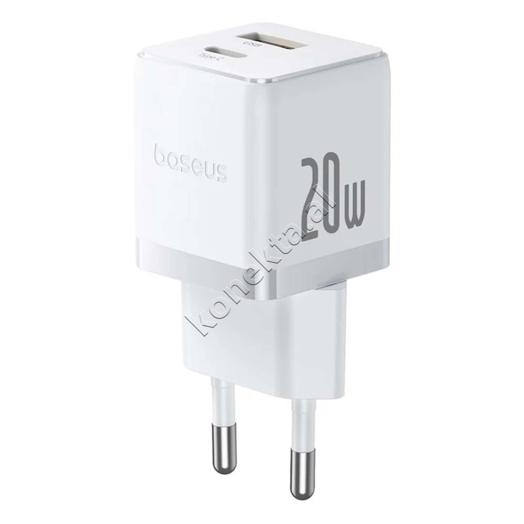 Adaptor Karikimi 20W Baseus Me 2 Porta USB-C Dhe USB-A E BARDHE