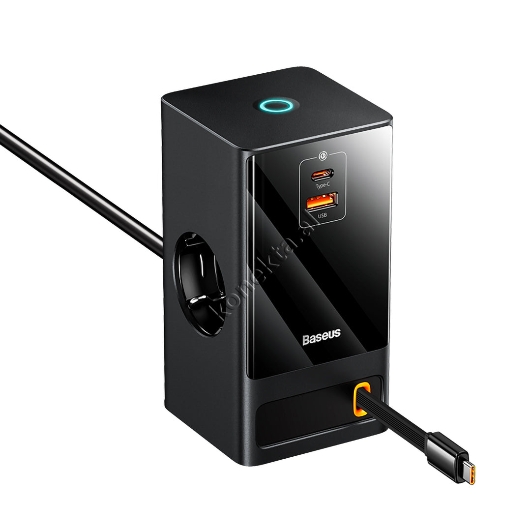 Karikues Me Teknologjine e Fundit GAN 65W Per Karikim Me Njohje Inteligjente Plot Siguri, Me 2 Priza, 2 Porta Karikimi dhe Kabell Type-C Te Integruar