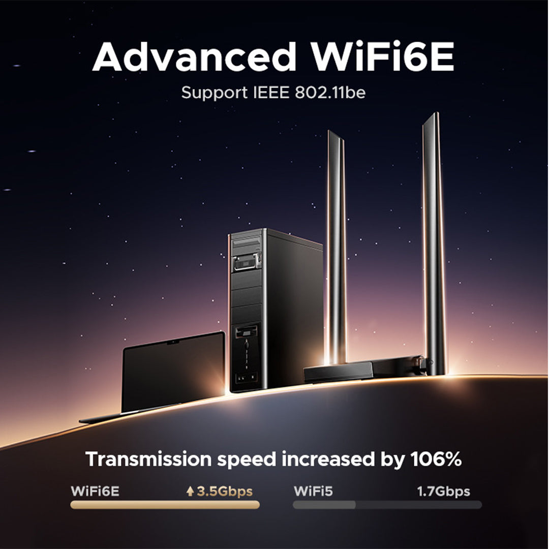 Adaptor Rrjeti USB Me Wi-Fi 6E Tri-Band Dhe Antena Te Jashtme Ugreen