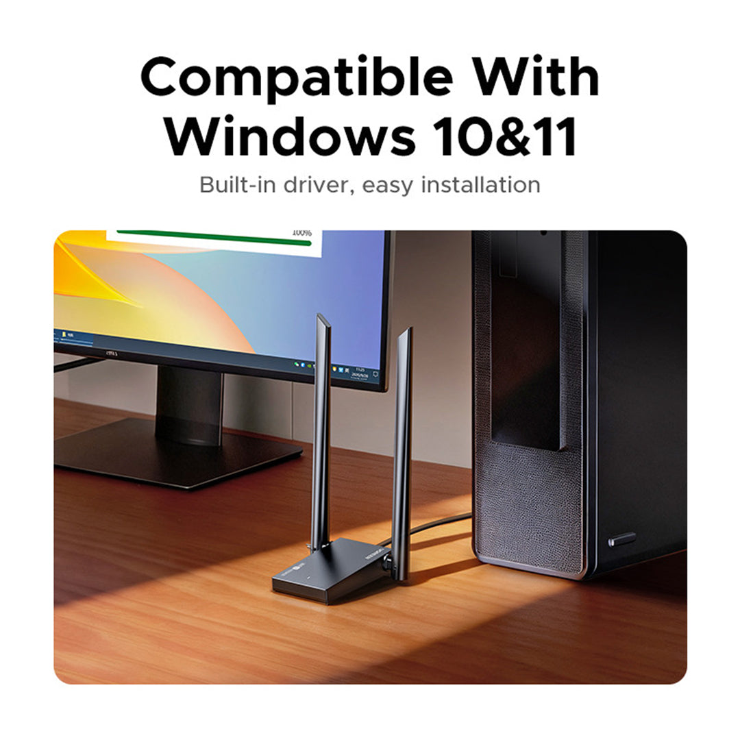 Adaptor Rrjeti USB Me Wi-Fi 6E Tri-Band Dhe Antena Te Jashtme Ugreen