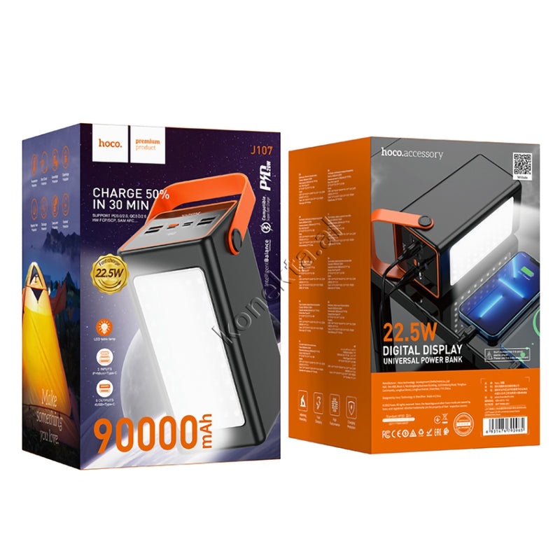 Bateri E Jashtme Hoco 90000mah Me Drite të Fuqishme LED, Shumë Porta Dhe Karikim Te Shpejte 22.5W