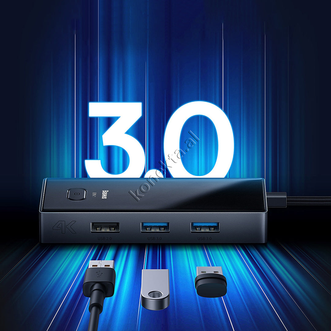 Adaptor HUB Baseus Me 8 Porta, HDMI 4K@30Hz, RJ45 1000Mbps, PD 100W, USB3.0 Dhe Lexues Karte TF/SD