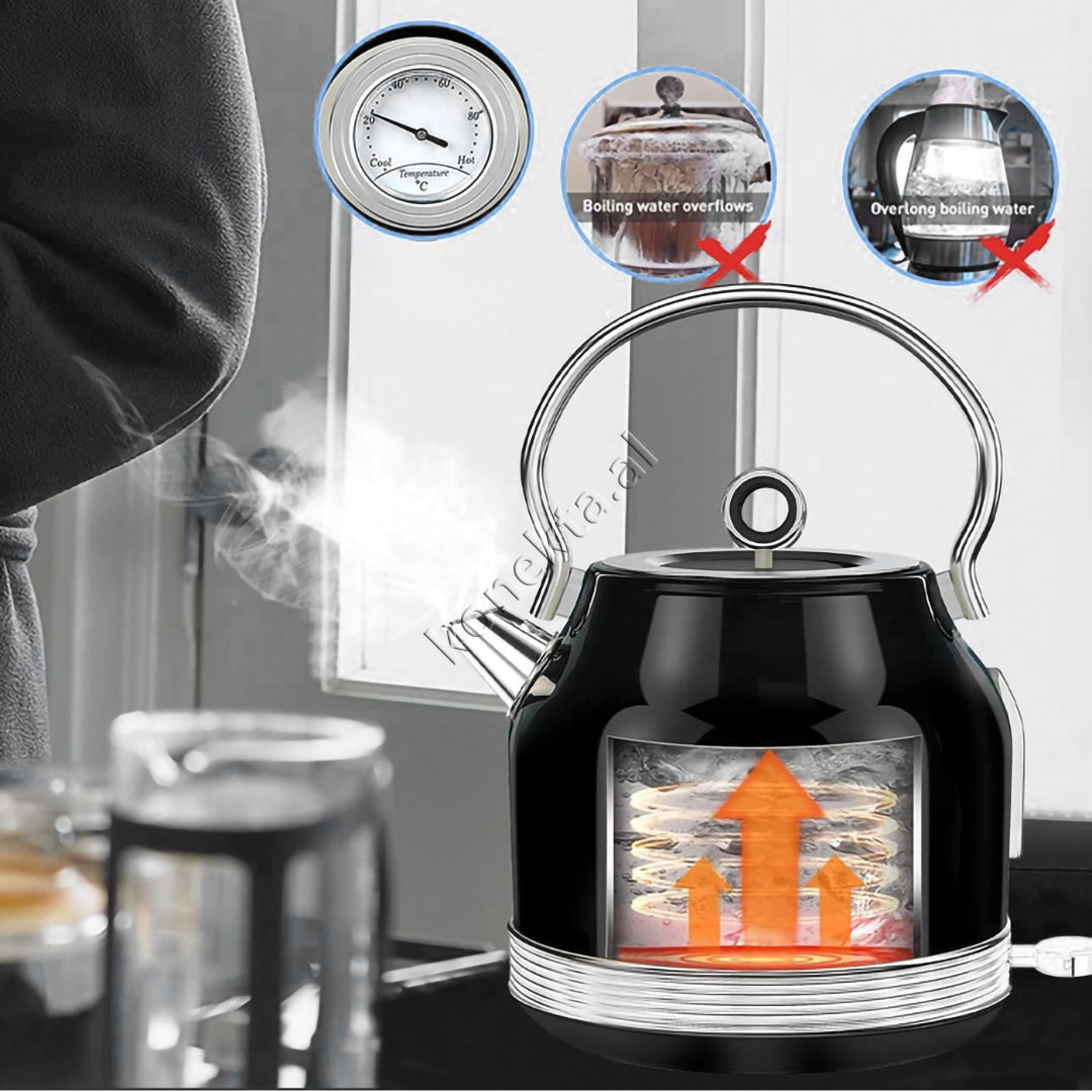 Çajnik Modern me Pamje Retro Klasike me Kontenier Xhami 1.7L
