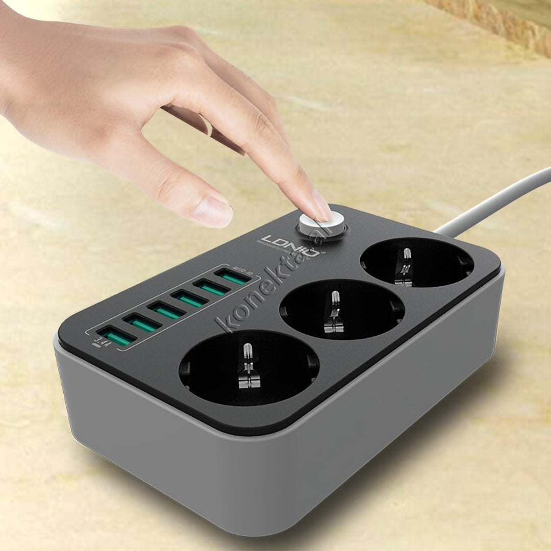 Multiprize 3 Vendeshe Me 6 Porta Usb Me Njohje Inteligjente E Karikim Te Shpejte