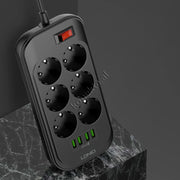 Multiprize 6 Vendeshe Me 4 Porta Usb Me Njohje Inteligjente E Karikim Te Shpejte