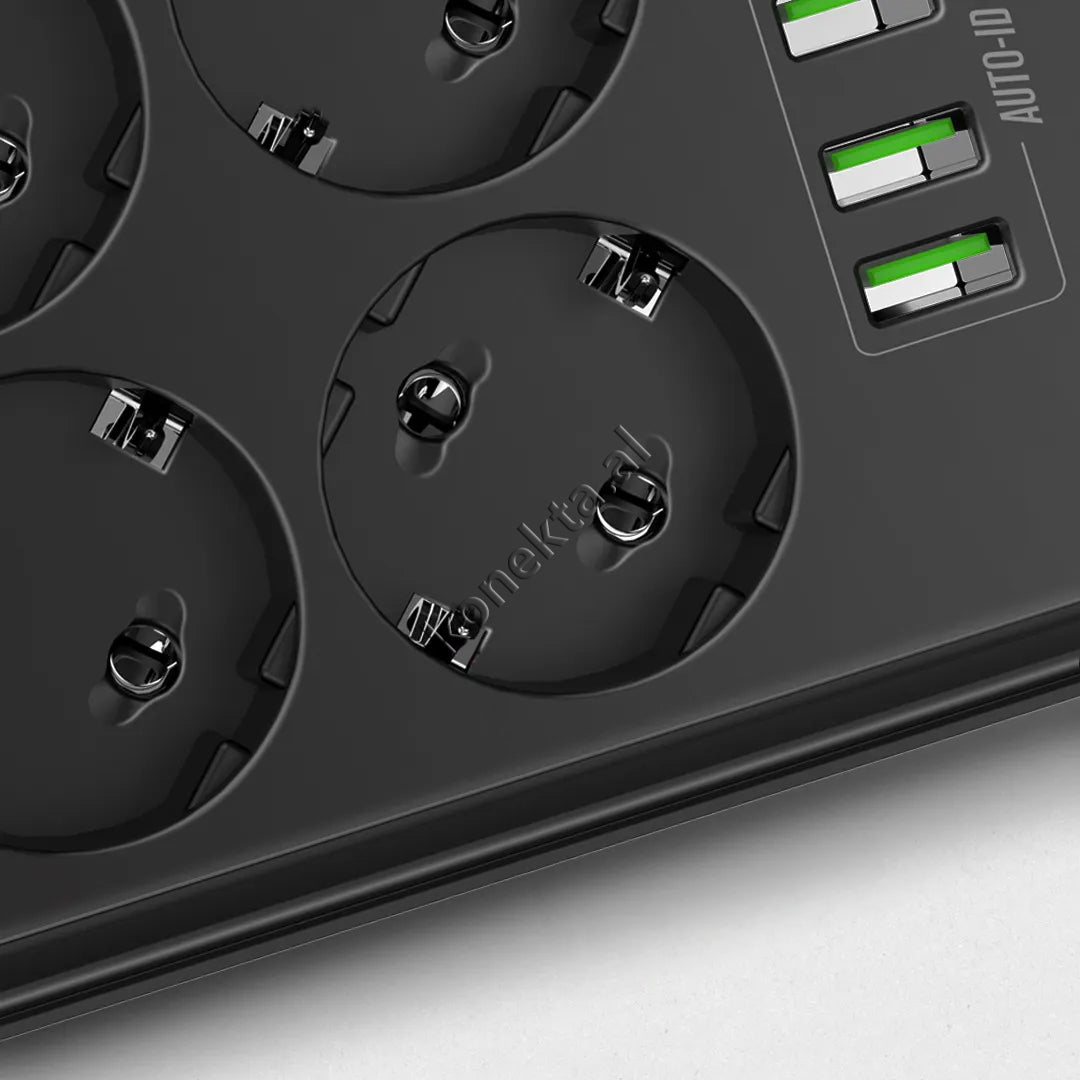 Multiprize 6 Vendeshe Me 4 Porta Usb Me Njohje Inteligjente E Karikim Te Shpejte