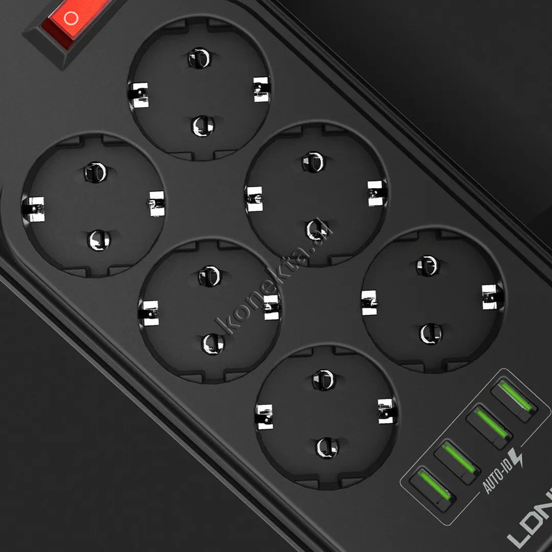 Multiprize 6 Vendeshe Me 4 Porta Usb Me Njohje Inteligjente E Karikim Te Shpejte