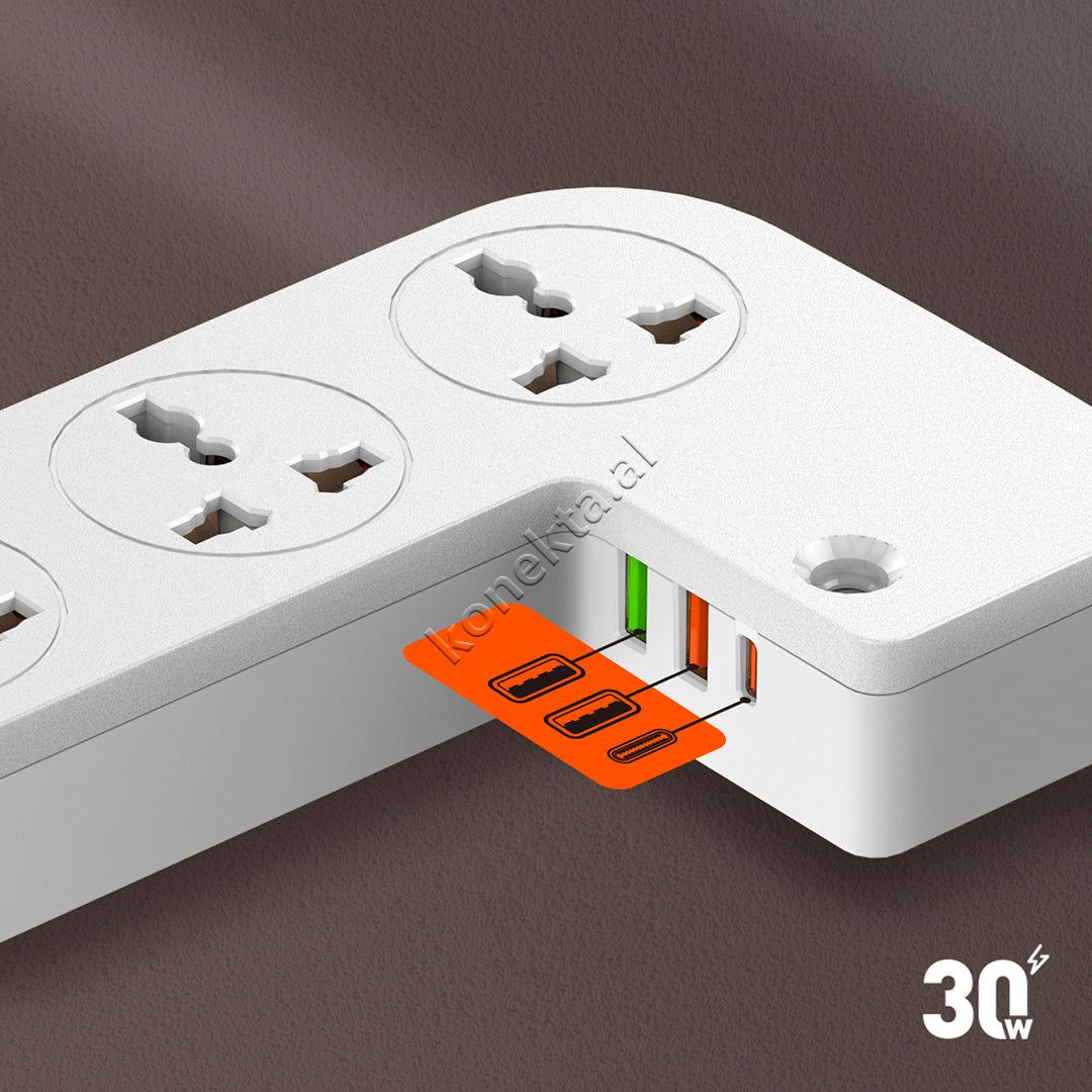 Kuti Organizimi Tavoline Me Multiprizë 5 Vendeshe, Karikim Wireless, 3 Porta Karikimi Dhe Dizenjim Si Mbeshtetese