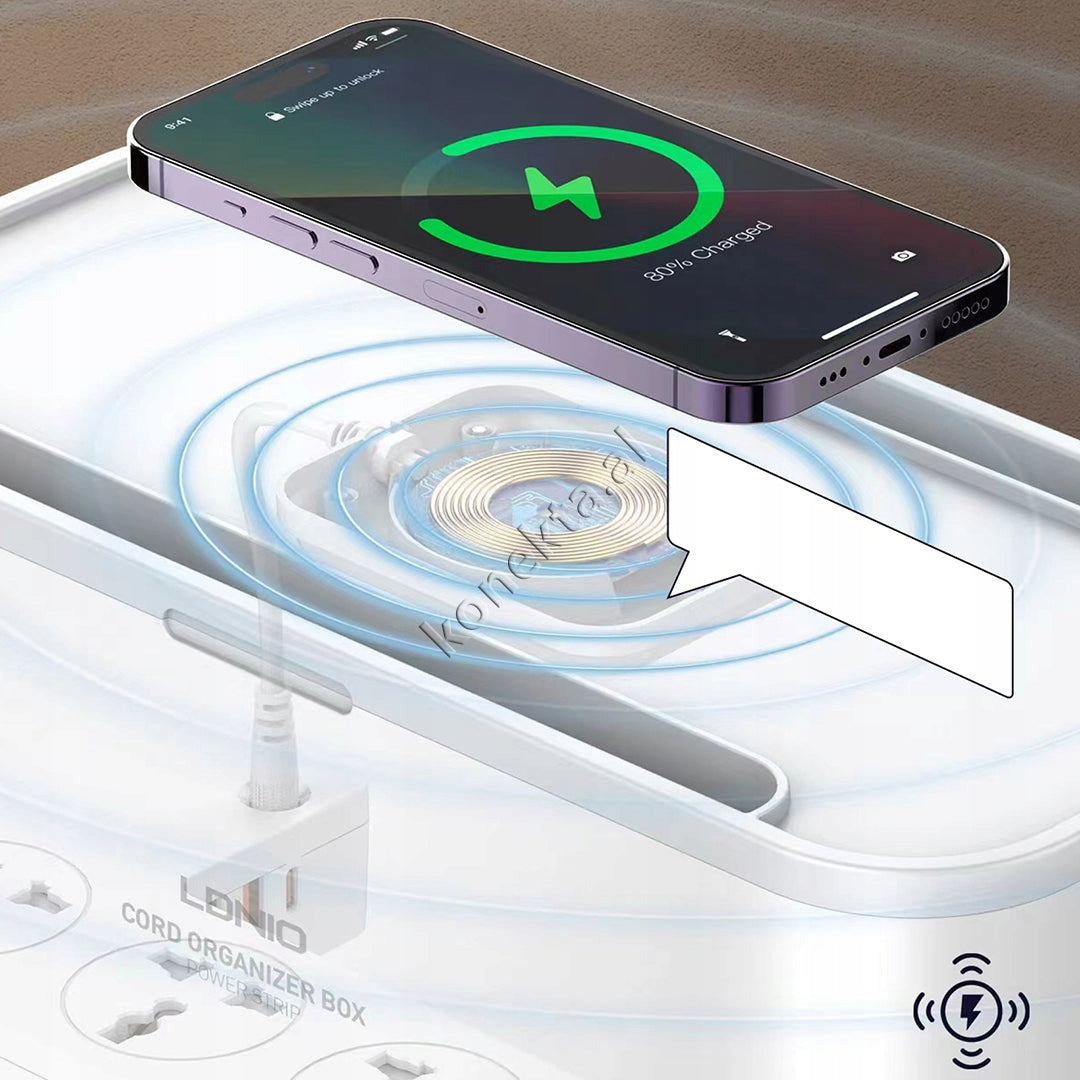 Kuti Organizimi Tavoline Me Multiprizë 5 Vendeshe, Karikim Wireless, 3 Porta Karikimi Dhe Dizenjim Si Mbeshtetese