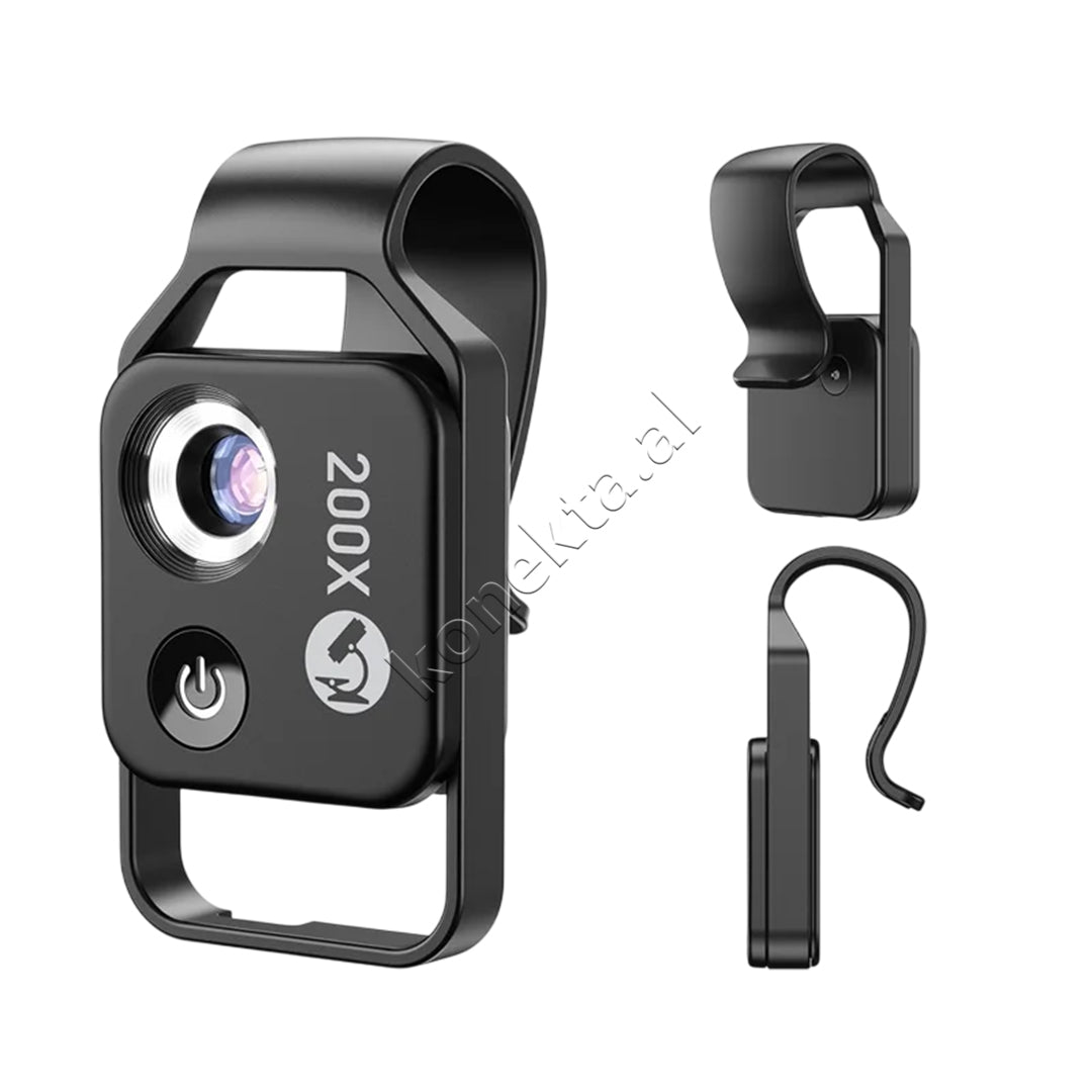 Lente Mikroskopike 200X HD Per Telefon Me Drite LED Apexel