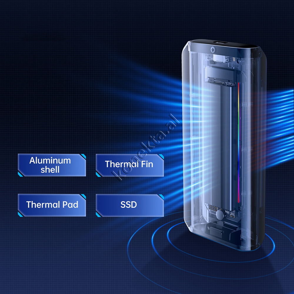 Mbajtese Dhe Lexuese SSD M.2 NVME Orico Me Porte Type-C Gen 2 Me Ndricues RGB
