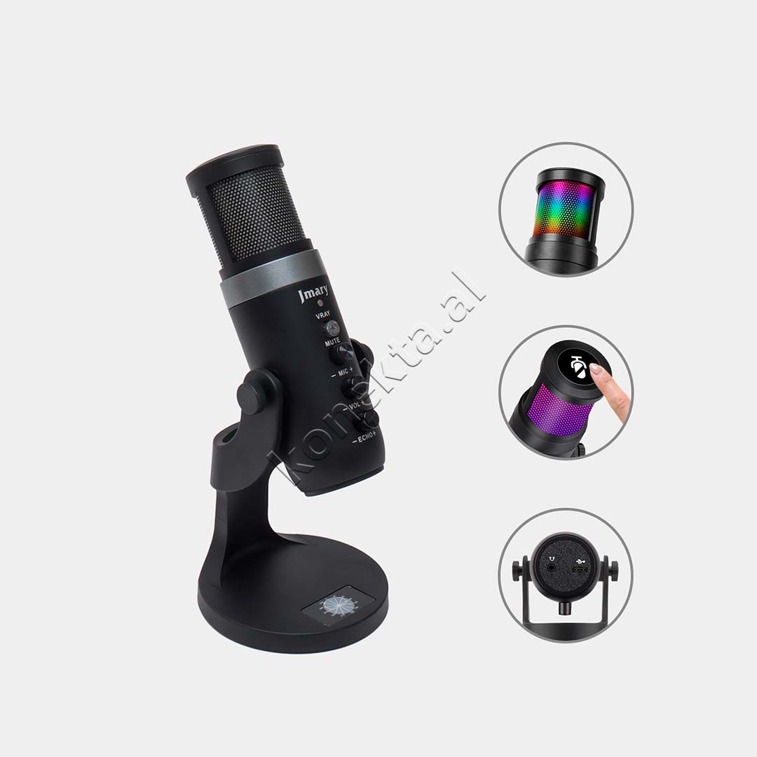 Mikrofon Cardioid Me Drita RGB Për Regjistrim Profesional të Zërit Jmary