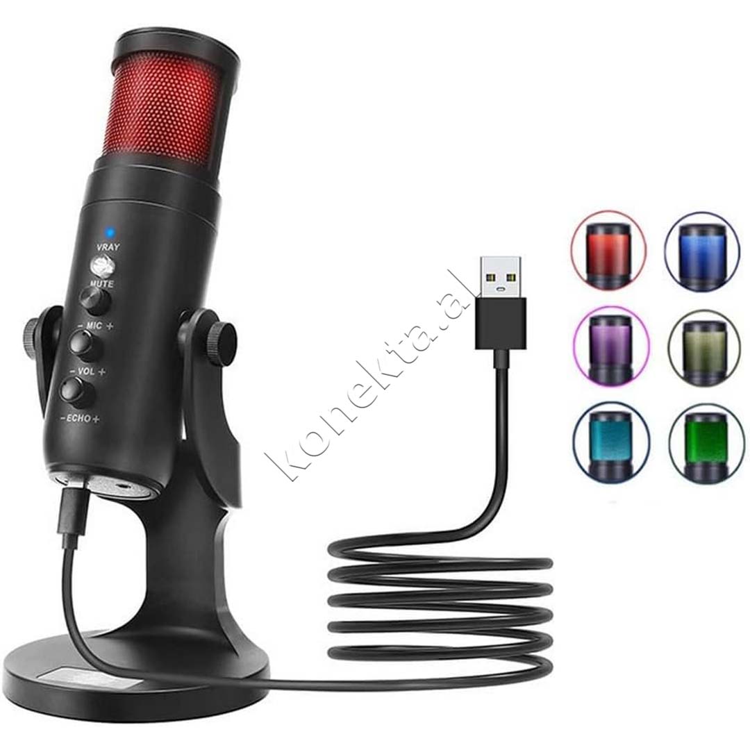 Mikrofon Cardioid Me Drita RGB Për Regjistrim Profesional të Zërit Jmary