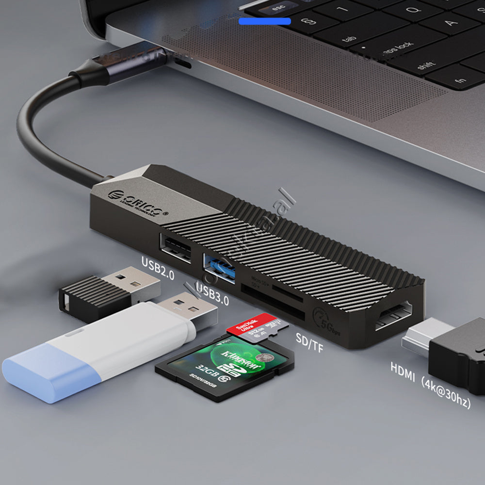 Adaptor Me Shumë Porta 5 Në 1 Orico Për Laptop Me Portë Type-C
