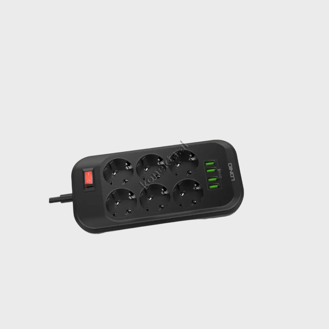 Multiprize 6 Vendeshe Me 4 Porta Usb Me Njohje Inteligjente E Karikim Te Shpejte