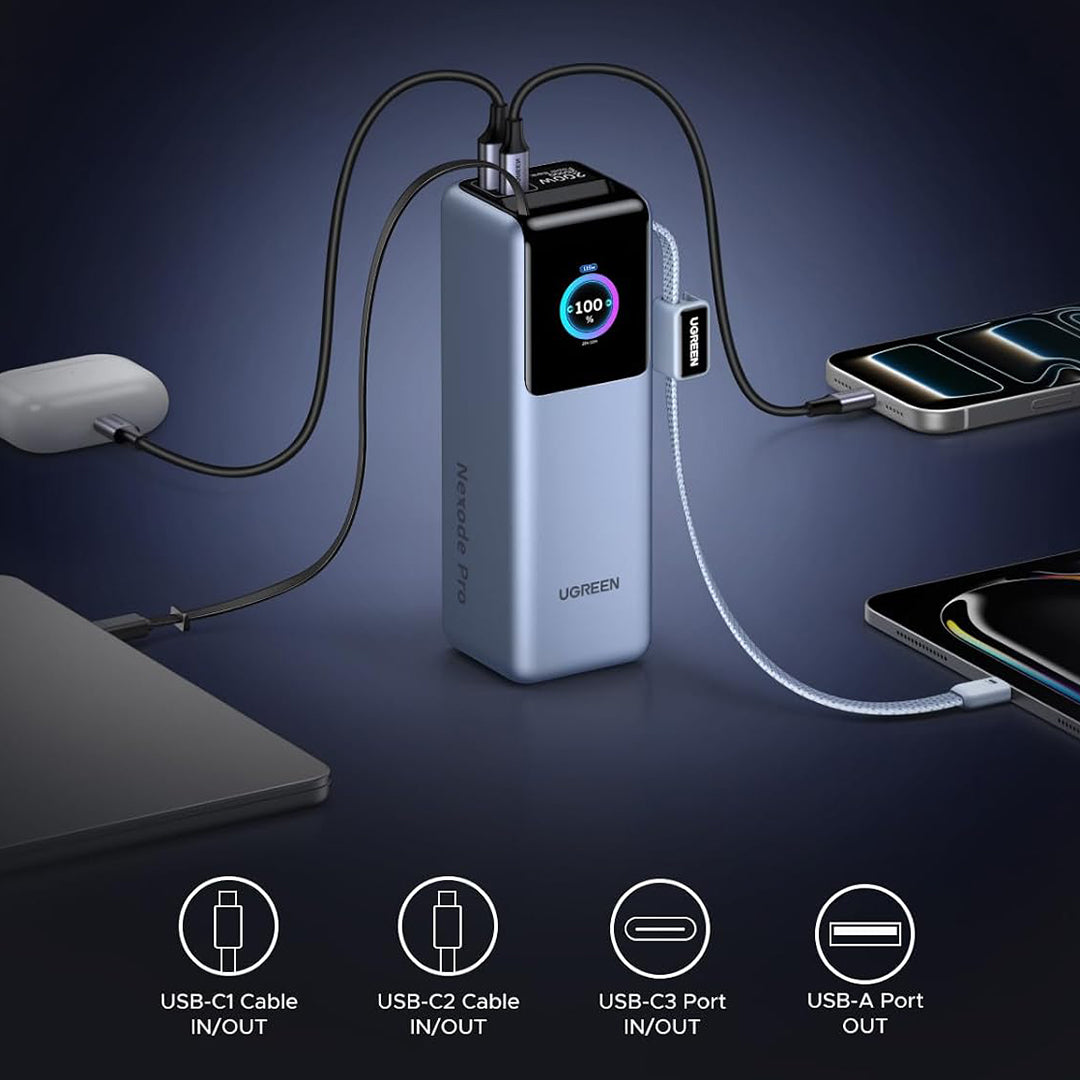 Bateri E Jashtme 25'000mAh 200W Me 2 Kabllo USB-C Te Integruara Ugreen