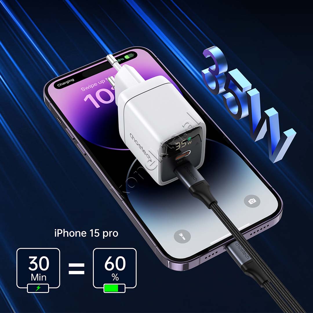 Adaptor Karikimi 35W Me 2 Porta Type-C Dhe Display Choetech