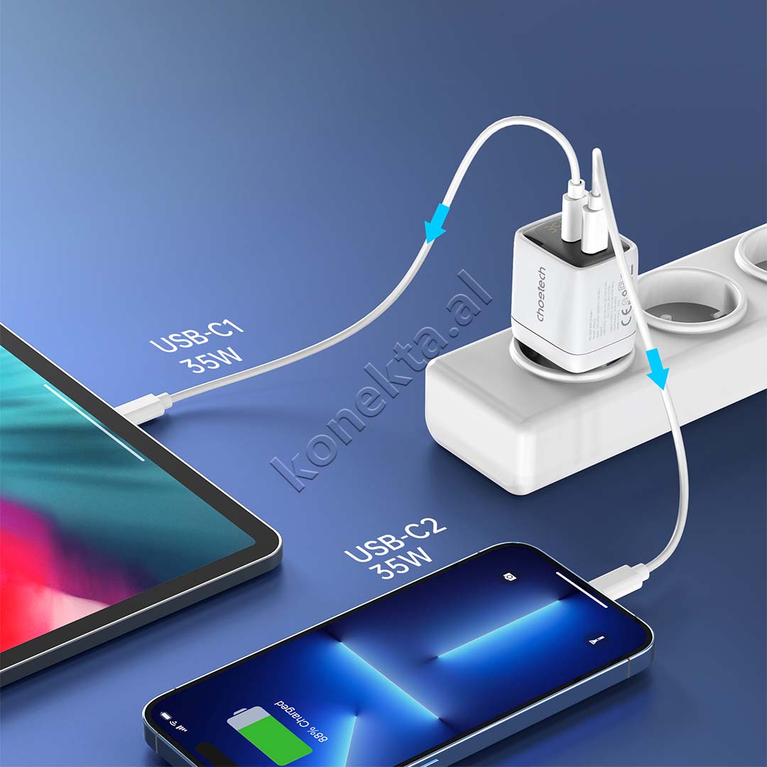 Adaptor Karikimi 35W Me 2 Porta Type-C Dhe Display Choetech
