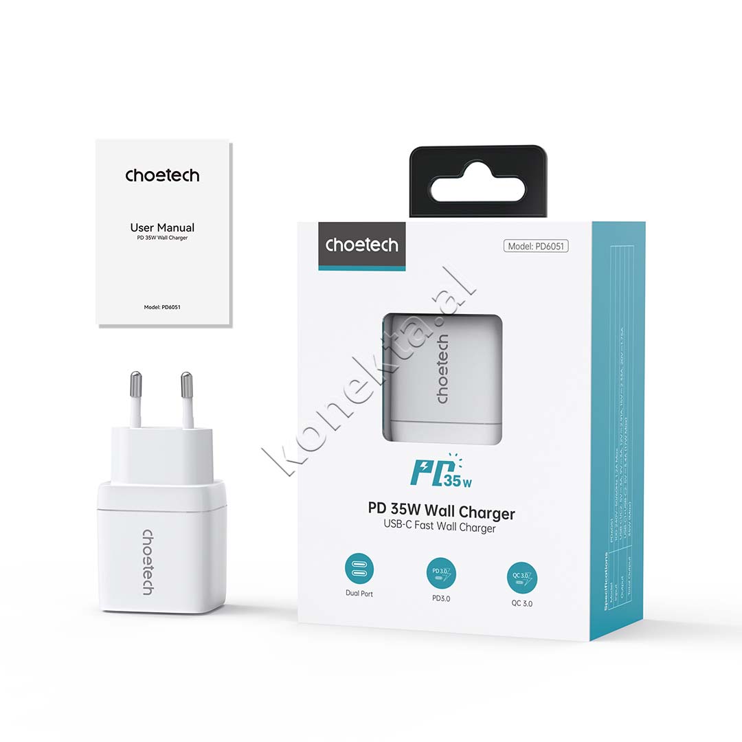 Adaptor Karikimi 35W Me 2 Porta Type-C Dhe Display Choetech