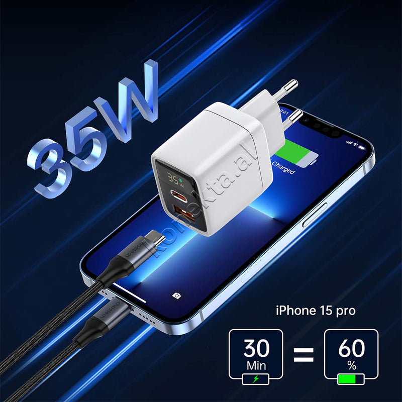 Adaptor Karikimi 35W Me Porte USB-A Dhe Type-C Me Display Choetech