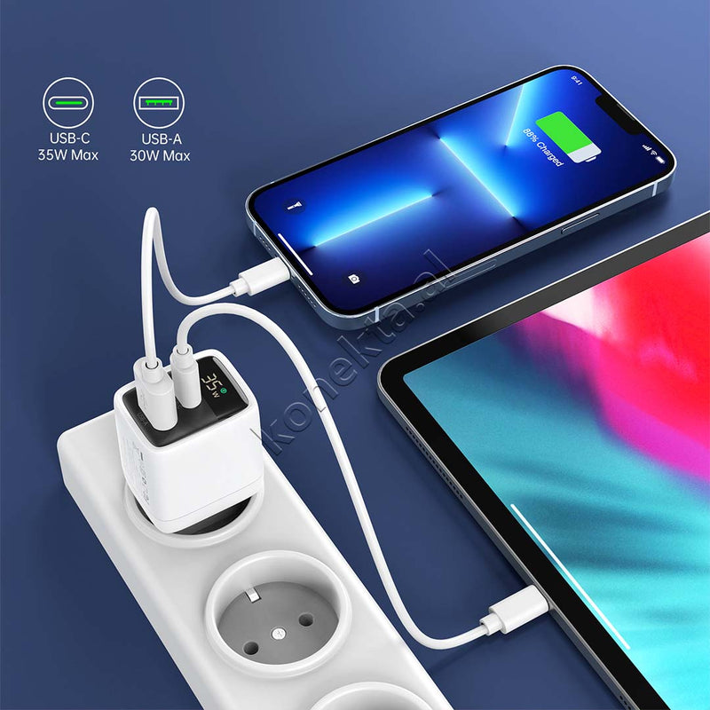Adaptor Karikimi 35W Me Porte USB-A Dhe Type-C Me Display Choetech