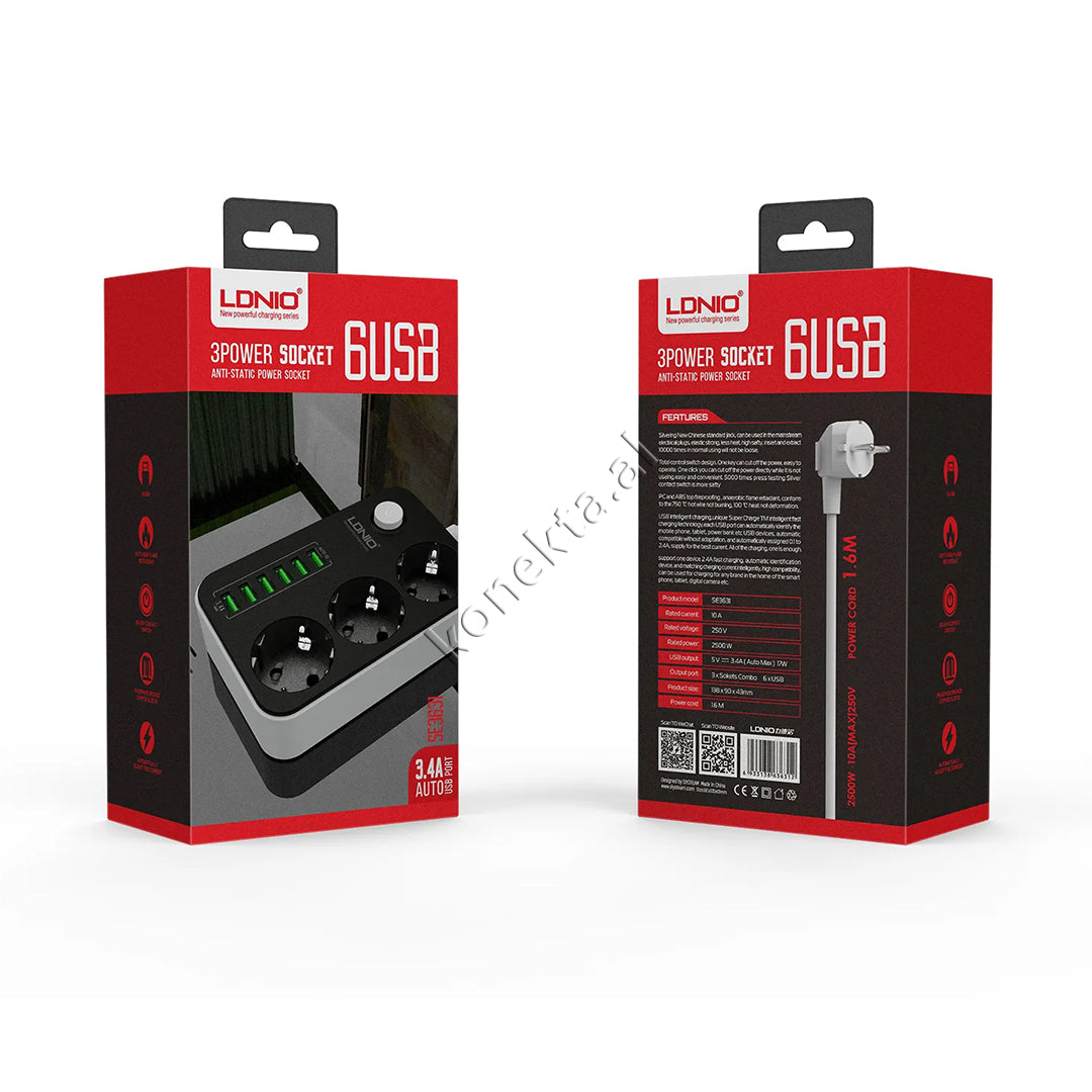 Multiprize 3 Vendeshe Me 6 Porta Usb Me Njohje Inteligjente E Karikim Te Shpejte