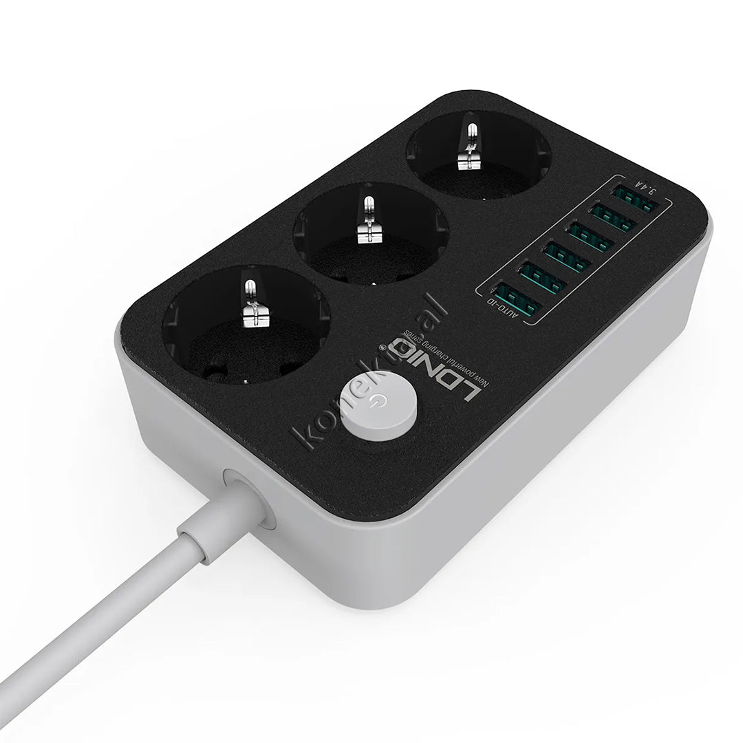 Multiprize 3 Vendeshe Me 6 Porta Usb Me Njohje Inteligjente E Karikim Te Shpejte