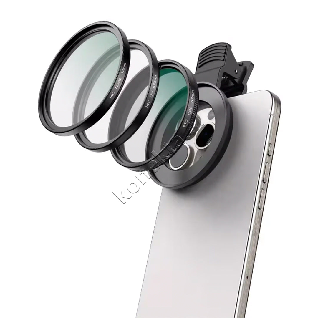 Set Filtrash CPL + UV + ND32 Me Kapese Universale 67 mm Per Smartphone Apexel