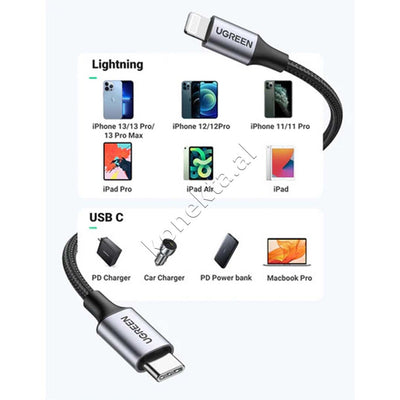 Kabell Karikimi USB-C Ne Lightning UGreen 1m