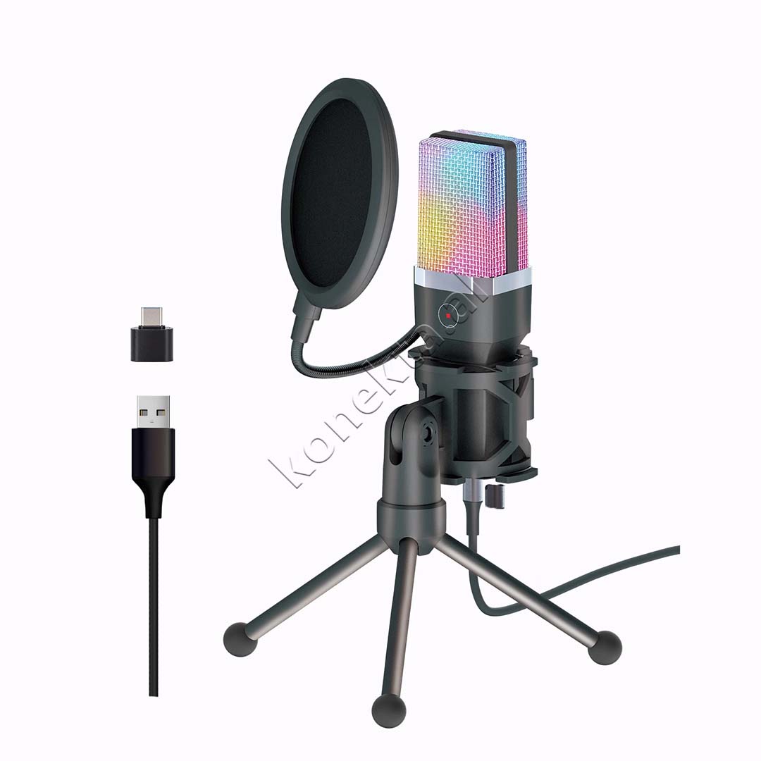 Mikrofon Cardioid Me Drita RGB Për Regjistrim Profesional të Zërit