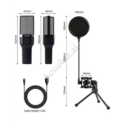 Mikrofon Cardioid Me Drita RGB Për Regjistrim Profesional të Zërit