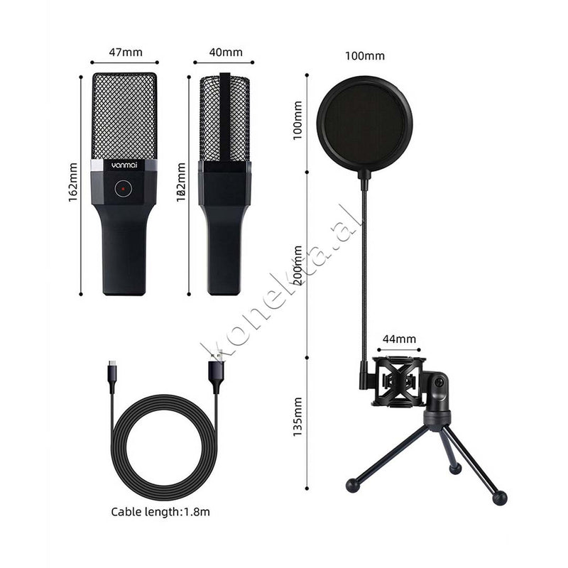 Mikrofon Cardioid Me Drita RGB Për Regjistrim Profesional të Zërit