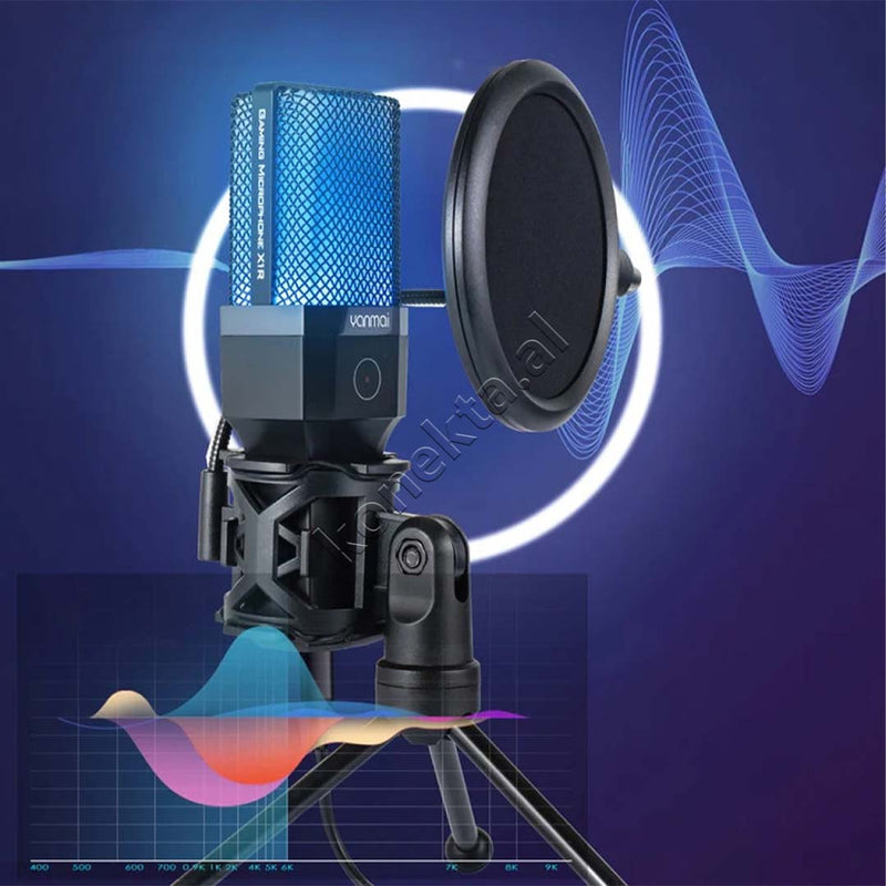 Mikrofon Cardioid Me Drita RGB Për Regjistrim Profesional të Zërit