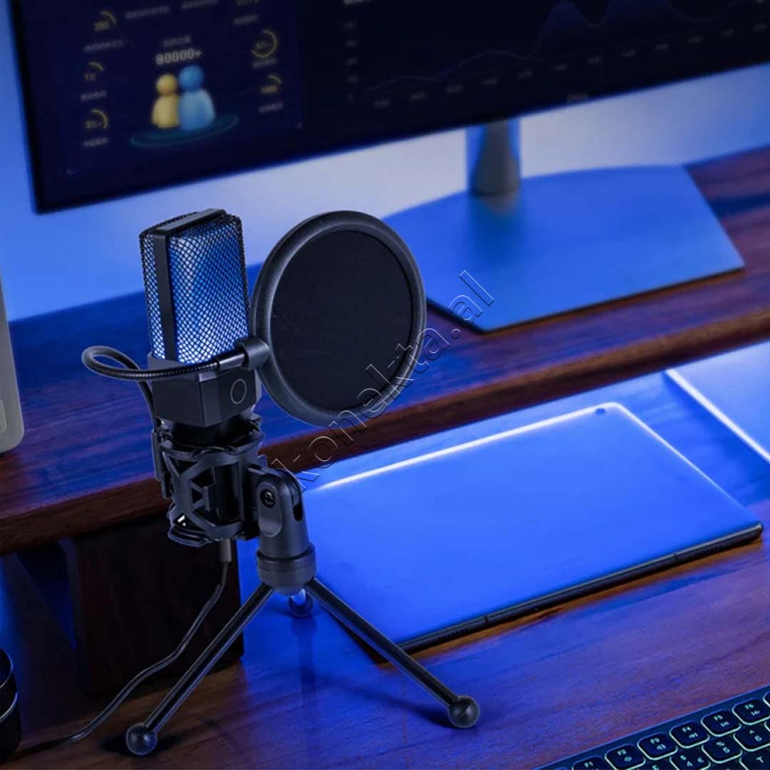 Mikrofon Cardioid Me Drita RGB Për Regjistrim Profesional të Zërit