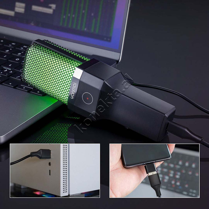 Mikrofon Cardioid Me Drita RGB Për Regjistrim Profesional të Zërit