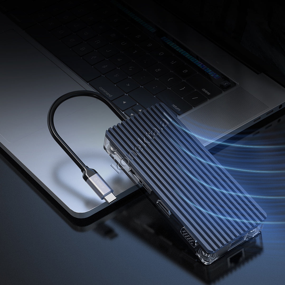 Adaptor Me Shumë Porta 8 Në 1 Orico Për Laptop/Celular Me Portë Type-C