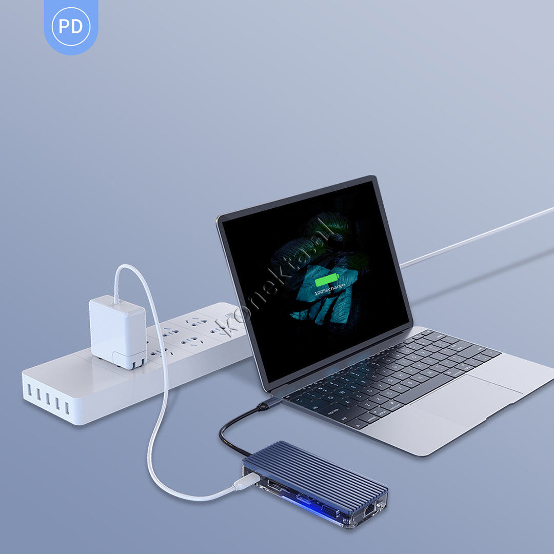 Adaptor Me Shumë Porta 8 Në 1 Orico Për Laptop/Celular Me Portë Type-C
