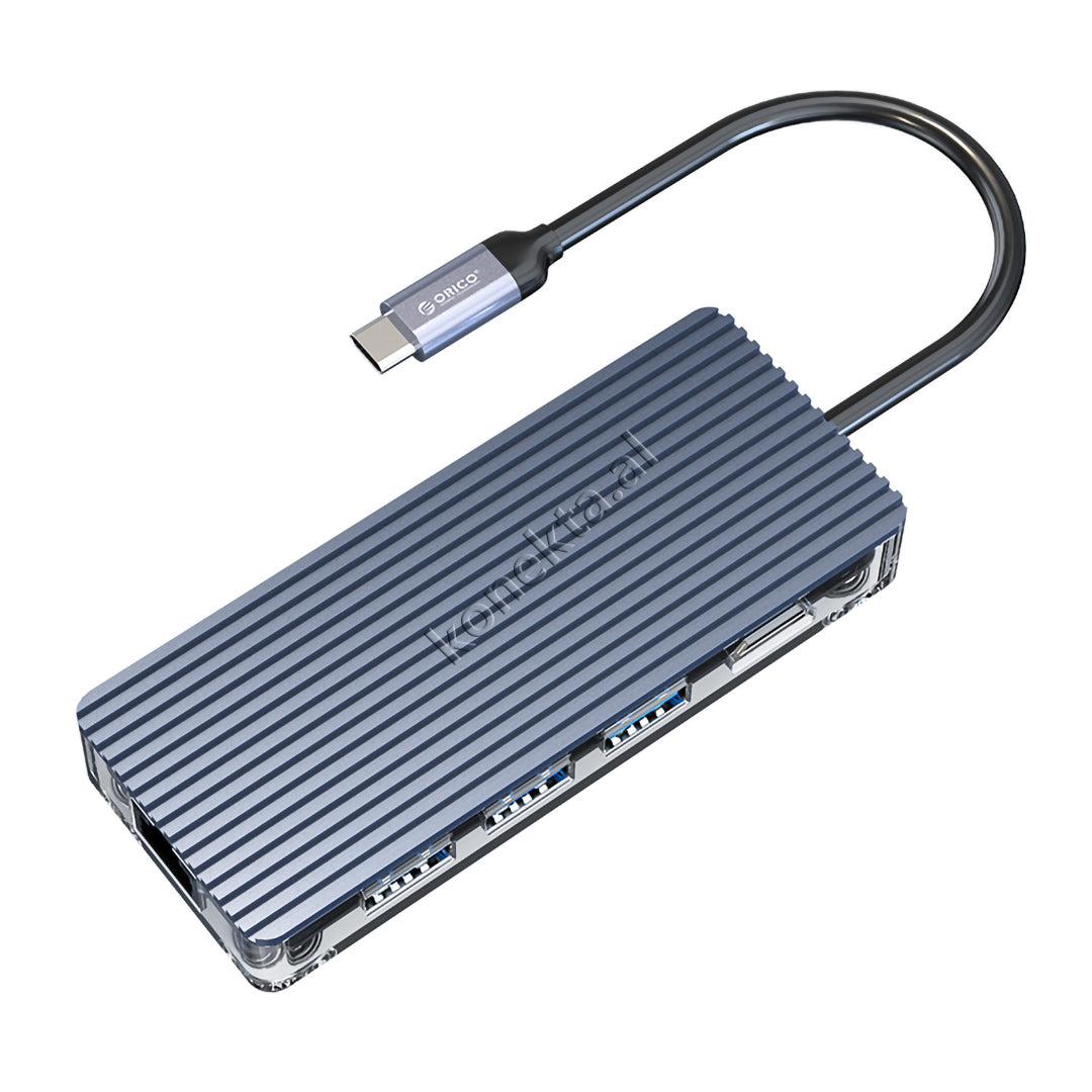 Adaptor Me Shumë Porta 8 Në 1 Orico Për Laptop/Celular Me Portë Type-C