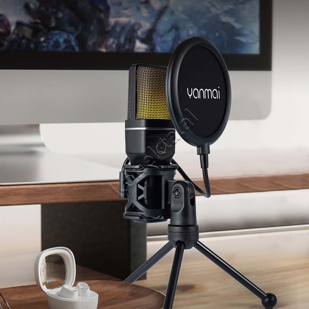 Mikrofon Cardioid Me Drita RGB Për Regjistrim Profesional të Zërit