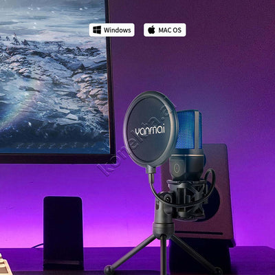 Mikrofon Cardioid Me Drita RGB Për Regjistrim Profesional të Zërit