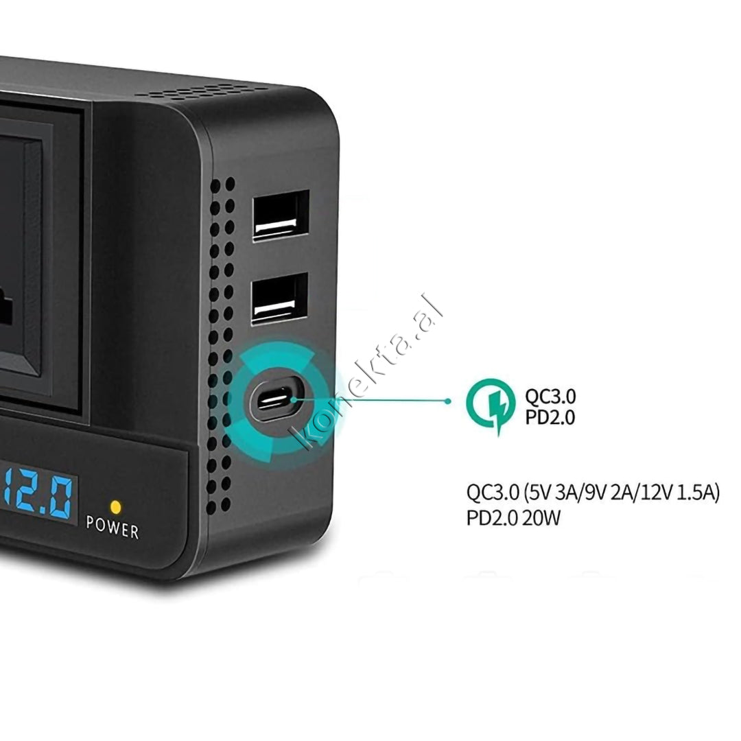 Konvertues Energjie 200W XO Me 3 Porta Karikimi dhe 2 Priza